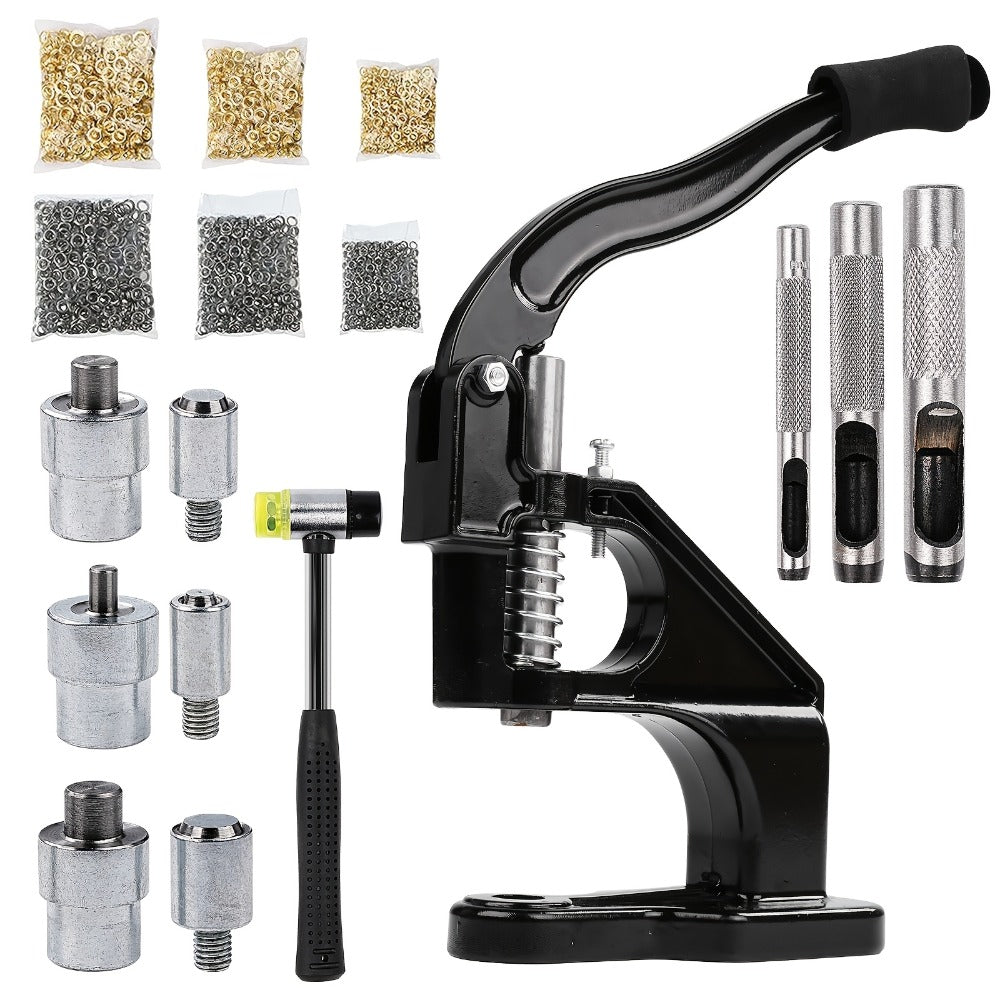Grommet Machine Kit Heavy Duty Eyelet Punch Tool Set – 3 Setting Dies 3 Punching Dies 6mm 10mm 12mm Hand Press with 3000 Silver & Gold Grommets for Fabric Leather Canvas Tarp Craft - product image 5