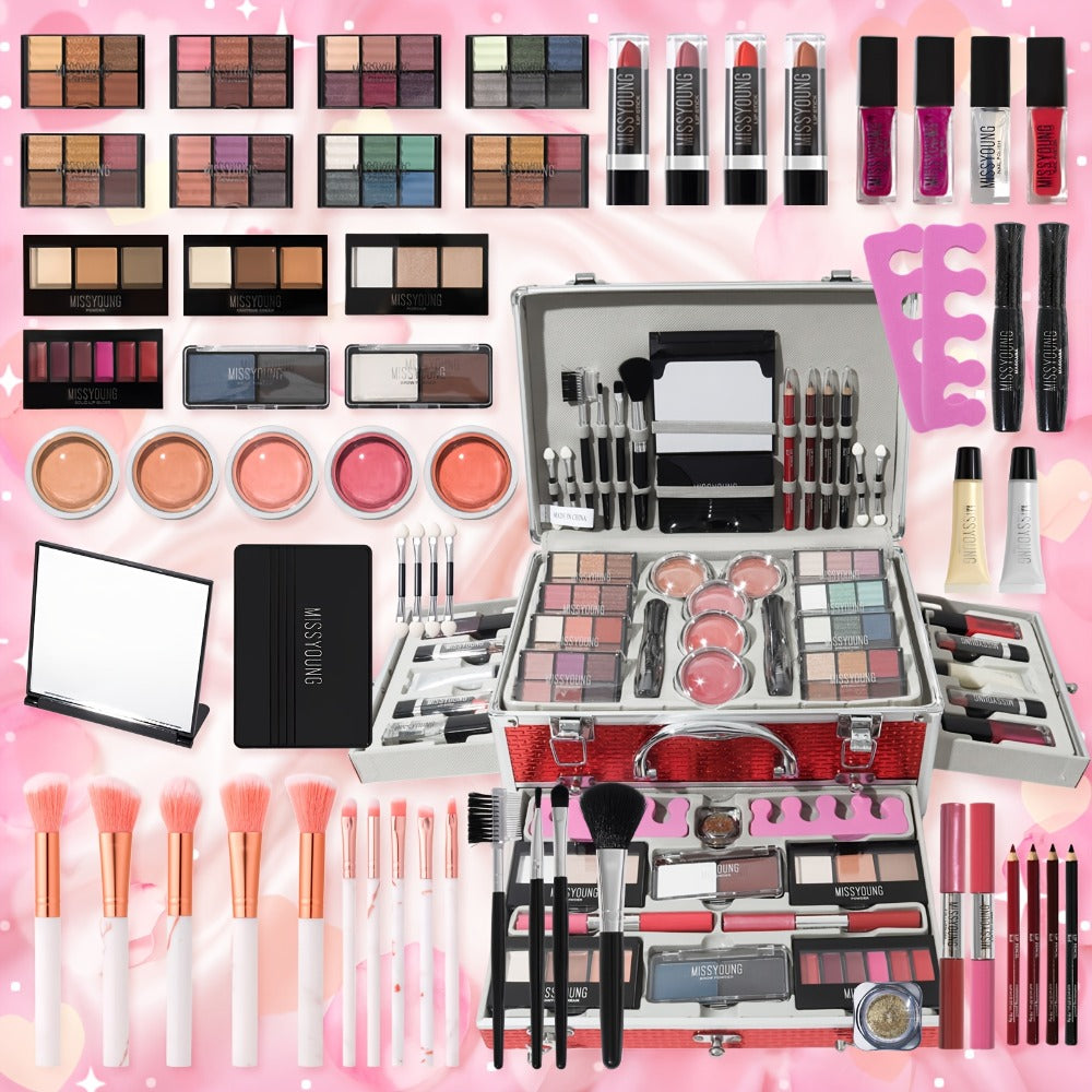 106-Piece Luxury Makeup Gift Set Complete Full Face Beauty Kit – Eyeshadow Palette Lipstick Lip Gloss Blush Mascara Eyeliner Concealer Loose Powder & 10 Marble Brushes for Women Be - product image 9