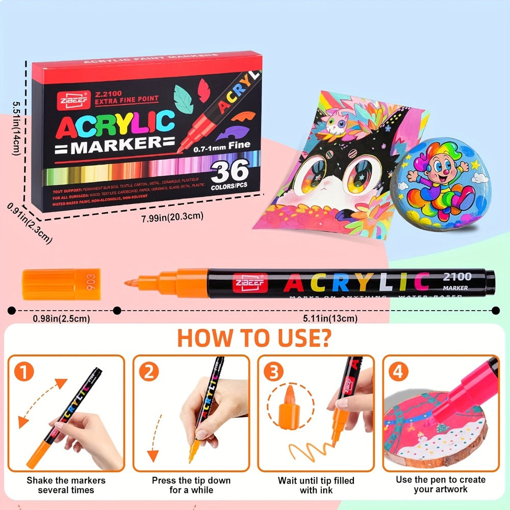Acrylic Paint Pens Marker Set for Rock Painting Canvas Wood Glass Fabric Ceramic Fine Tip Liquid Acrylic Markers for Artists Adults Kids Available in 12 36 60 80 120 Colors for Everyday Use