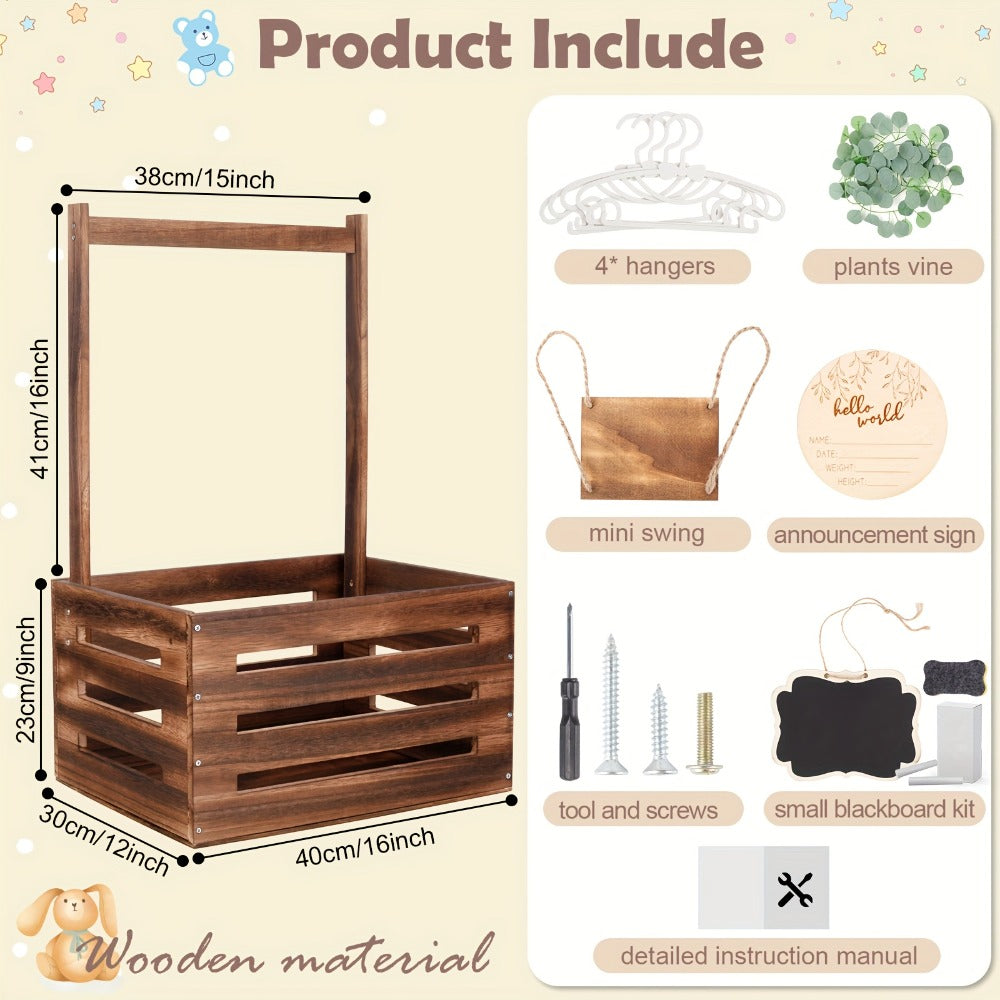 Wooden Gift Crate Basket with Handle and Garland Large Storage Organizer Baby Shower Pregnancy Announcement Christmas Party Decor Housewarming Gift - product image 2