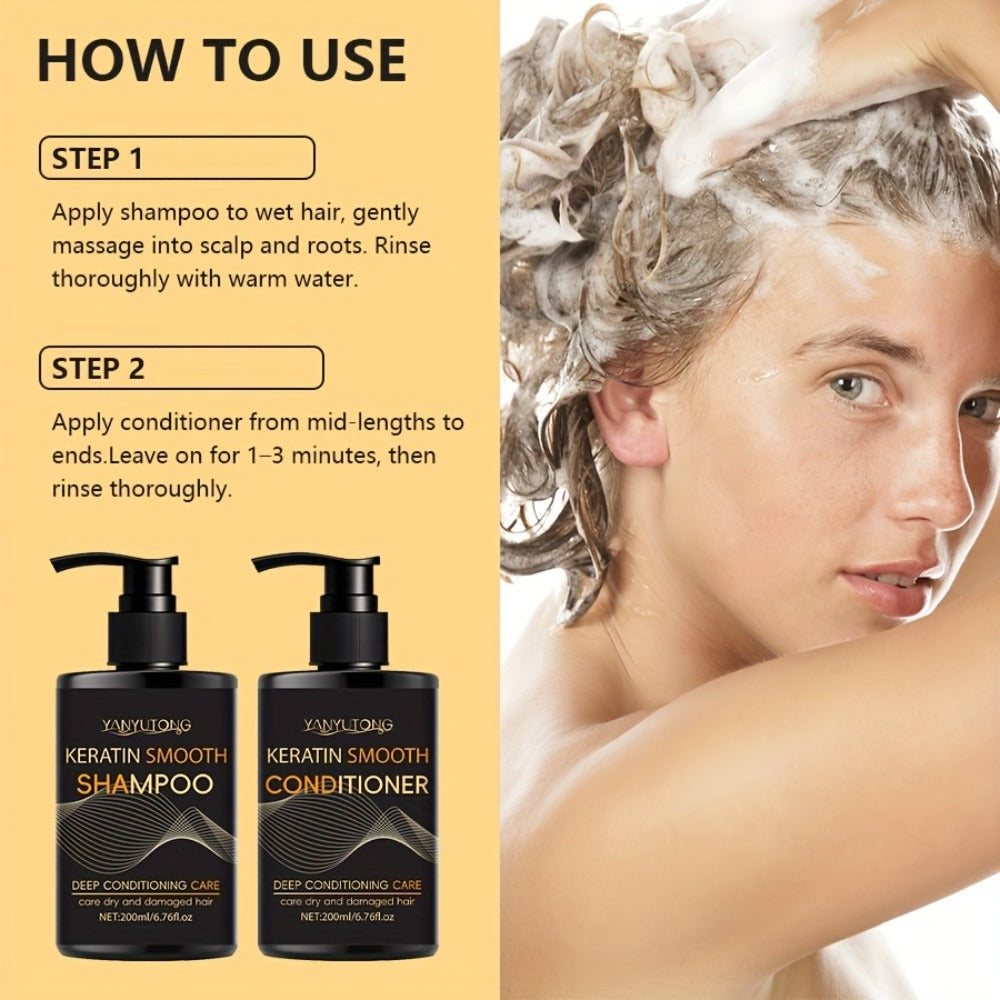 Professional Keratin Smoothing Shampoo and Conditioner Set 6.76oz Each – Repairs Color-Treated & Heat-Damaged Hair, Prevents Breakage Split Ends & Frizz, Deep Moisturizing for All  - product image 9