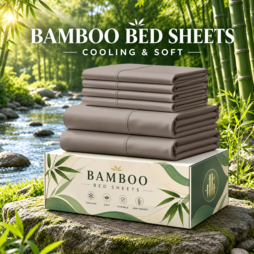 6 pcs Deep Pocket Cooling Bamboo Sheet Set, Luxurious and Ultra-Soft, Breathable, 16 Inch Extra Deep Pocket, Twin, Full, Queen, King, Multiple Colors to Choose - product image 34