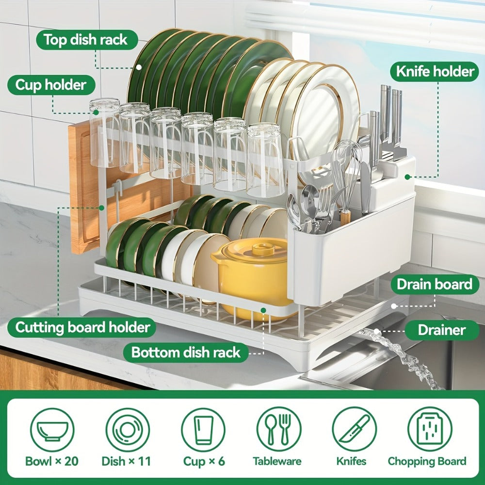 2-Tier Metal Dish Drying Rack with Drainboard – Kitchen Counter Dish Drainer Compact Countertop Drying Rack Black White Gray - product image 9