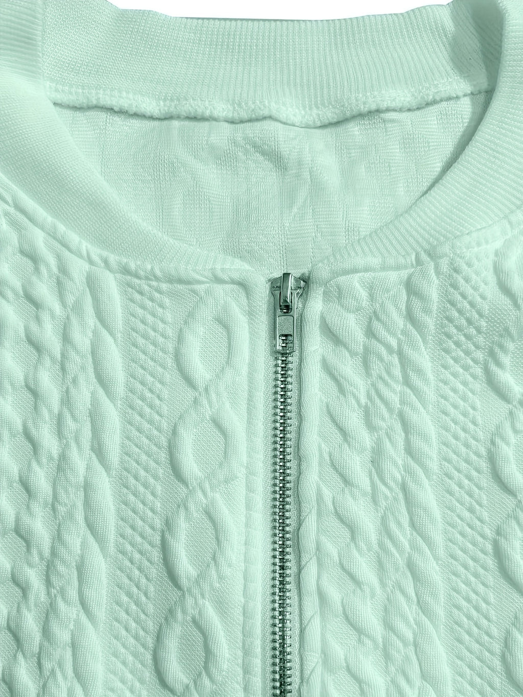 Plus Size, Plus Size Zip Up Textured Solid Jacket, Casual Long Sleeve Outerwear for Fall & Spring, Women's Plus Size Clothing - product image 29