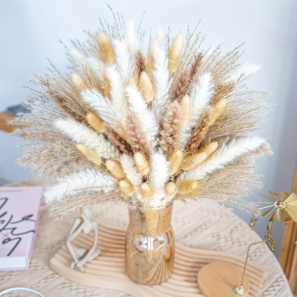 Natural Pampas Grass Decor Bouquet 105/120pcs Boho Dried Floral Arrangement - Centerpiece Table Decor for Wedding Living Room Rustic Boho Home Decoration Vase Filler - product image 4