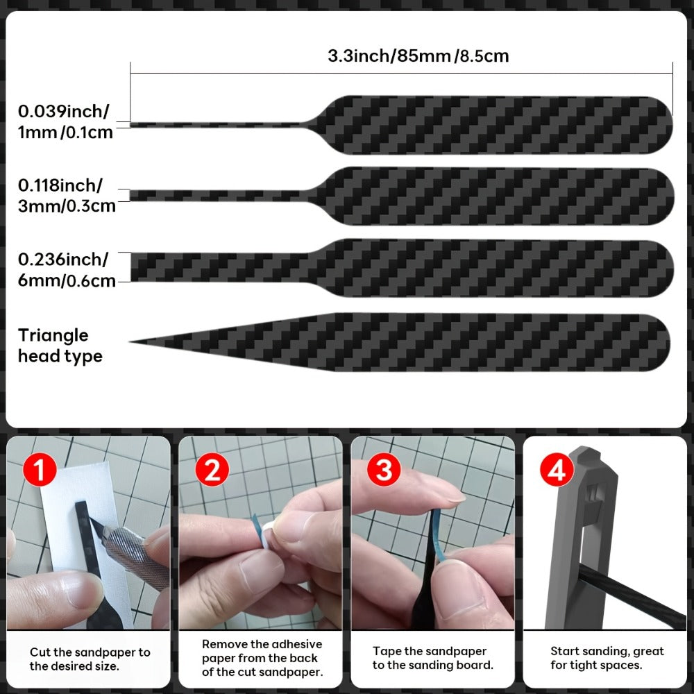 Carbon Fiber Sanding Sticks Set of 7, Hobby Model Sanding Tools with 4 Detail Polishing Boards, 3 Sizes 3"x0.6" 3"x0.4" 3"x0.2" for Scale Models Miniatures Gunpla - product image 3