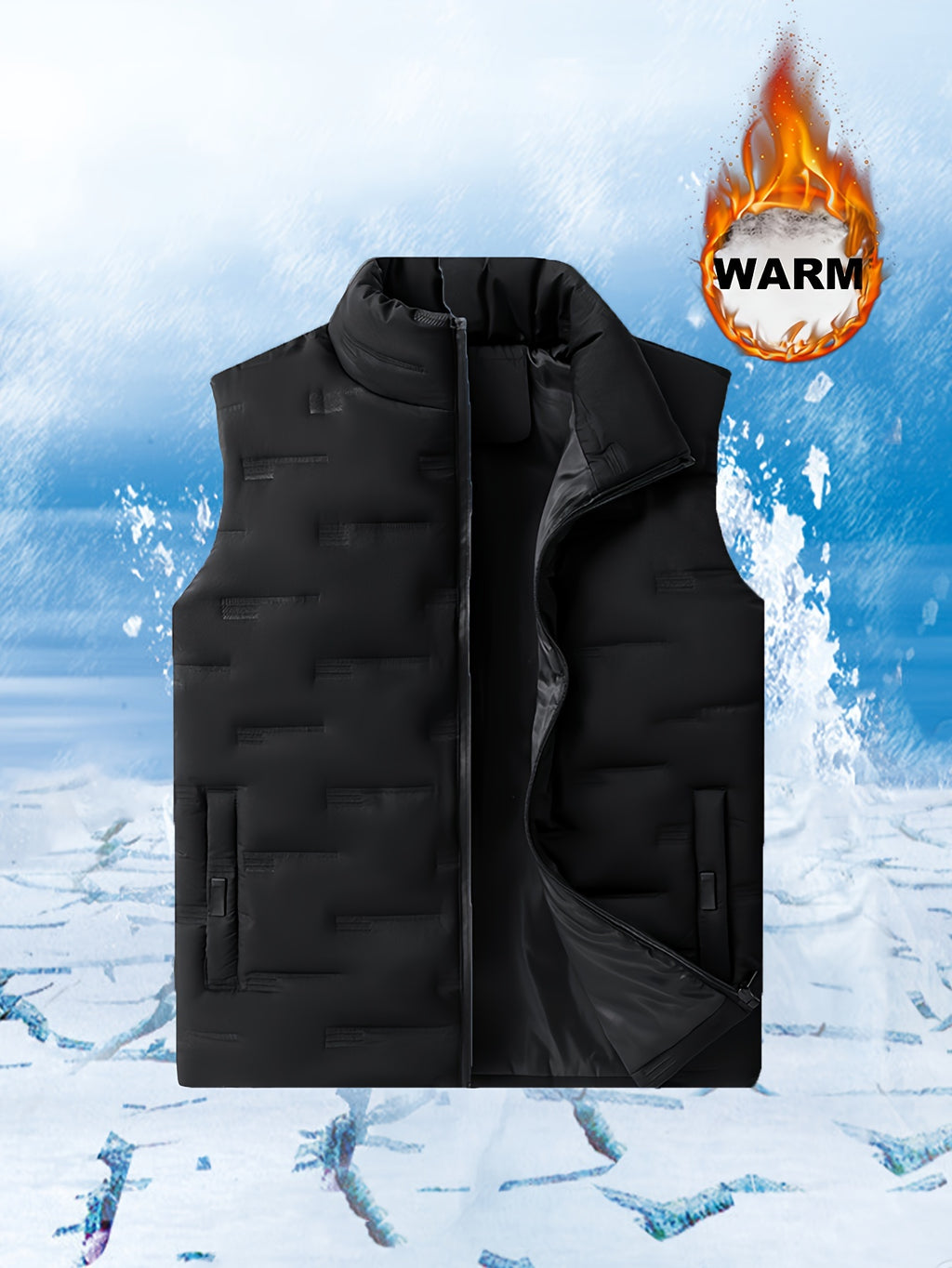 Men's Casual Stand Collar Vest, 100% Polyester Solid Color, Warm Fall/Winter Outerwear with Pockets, Non-Stretch Woven Fabric, Regular Fit - 120gsm - product image