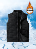 Men's Casual Stand Collar Vest, 100% Polyester Solid Color, Warm Fall/Winter Outerwear with Pockets, Non-Stretch Woven Fabric, Regular Fit - 120gsm - product image