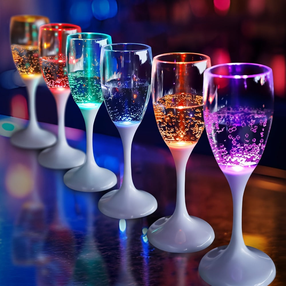 LED Light Up Champagne Flutes Set of 6 – Glow in the Dark Colored Plastic Wine Glasses for Birthday Halloween Christmas Wedding Party Favors Adults - product image