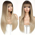 Curtain Bangs Lace Front Wig Synthetic Glueless 26 Inch Long Straight Pre-Bleached Realistic Scalp Natural Hairline 5 Colors Daily Wear Women - product image 12