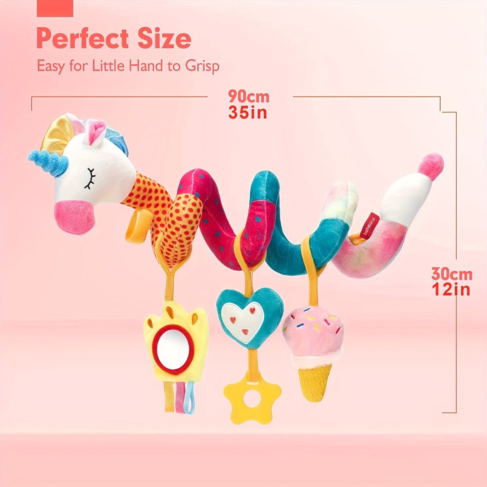 Unicorn Rattle Mirror Crinkle Squeaky Stroller Toy Set for Infant Girls, Developmental Sensory Toys for Newborn 3-6 Months, Baby Girl Gift – Baby Car Seat Toys 0-6 Months