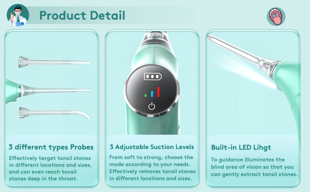 Tonsil Stone Remover Electric Vacuum Kit – Built-In LED Light, 3 Suction Modes & 5X Magnifying Mirror, Oral Irrigator for Safe Effective Tonsil Stone Removal at Home - product image 16