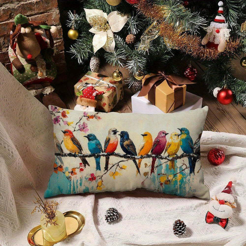 Lumbar Pillow Covers 12x20 Inch Watercolor Bird Pattern - Decorative Linen Throw Pillow Cases Cute Nature Print Zipper Closure | 1pc or 2pcs | Bedroom Living Room Sofa Couch Cushio - product image 7