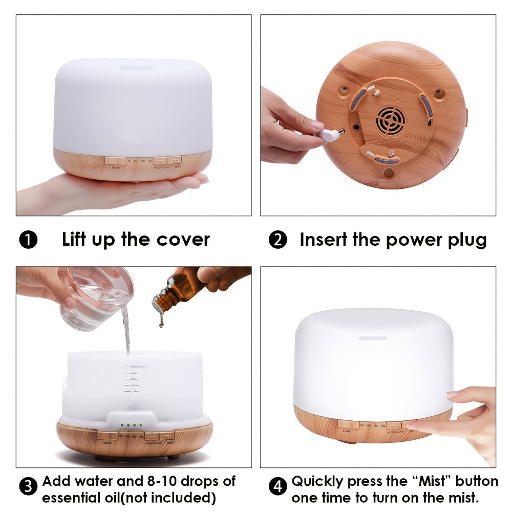 Essential Oil Diffuser 500ml with 10 Essential Oils 7 Color LED Aromatherapy Diffuser Humidifier Remote Control 4 Timer Settings Auto Shut-Off Ultra-Quiet for Home Office Bedroom L - product image 10
