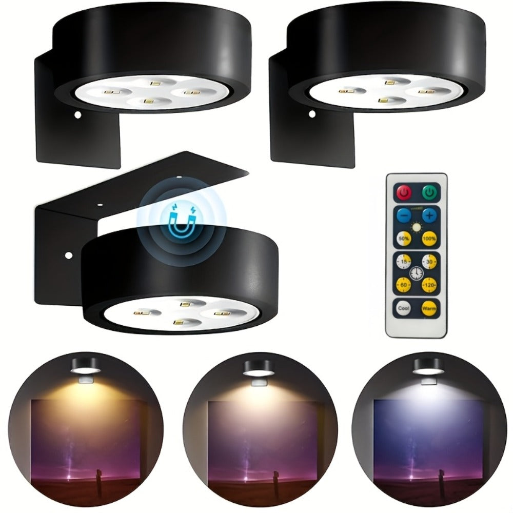 Battery Operated Picture Lights 3-Pack, Magnetic Painting Light with Remote & Timer, 3 Lighting Modes Dimmable Wireless Wall Puck Lights for Art Frames Portraits – Black - product image 3