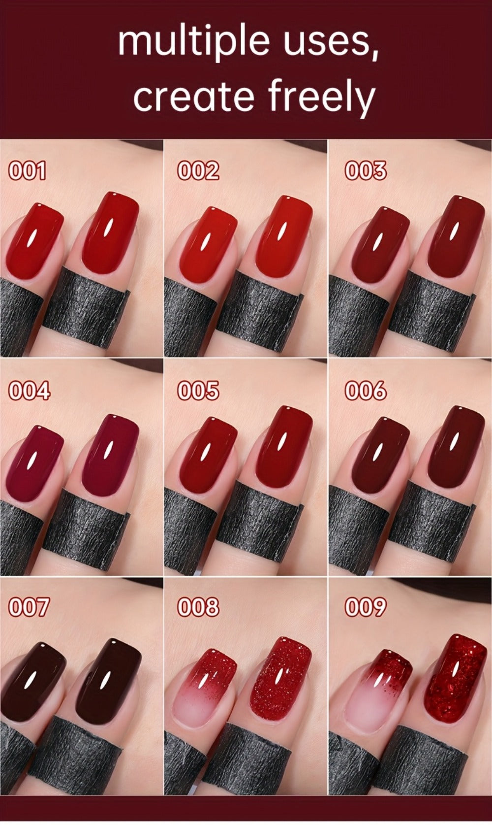 Gradient Gel Nail Polish Set 9pcs Ancola Red Collection – High Saturation Solid Gel, Shiny Gloss Finish, LED Curable Multifunctional Nail Gel | Spring Summer Ombre DIY Manicure Kit - product image 16