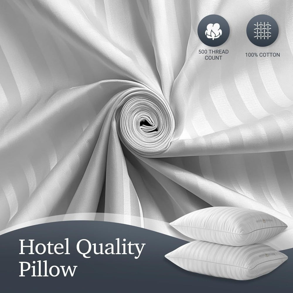 Hotel Collection Feather Down Bed Pillows Set of 2 – 500 Thread Count 100% Cotton, Soft Hypoallergenic Queen King Standard Size Back Side Sleeper Pillow 2 Pack - product image 5