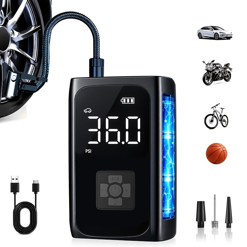 Portable Tire Inflator Air Compressor, Cordless Electric Bike Pump, Portable Tire Inflator with LCD Pressure Gauge and LED Light, Ideal for Cars, Bicycles - product image 5