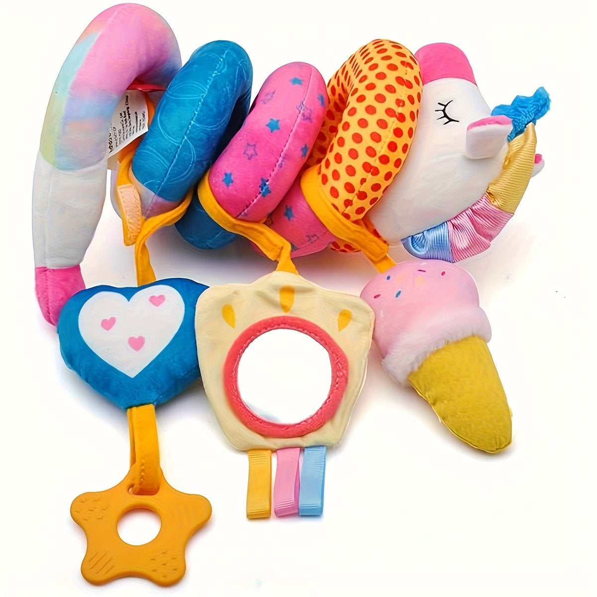 Unicorn Rattle Mirror Crinkle Squeaky Stroller Toy Set for Infant Girls, Developmental Sensory Toys for Newborn 3-6 Months, Baby Girl Gift – Baby Car Seat Toys 0-6 Months