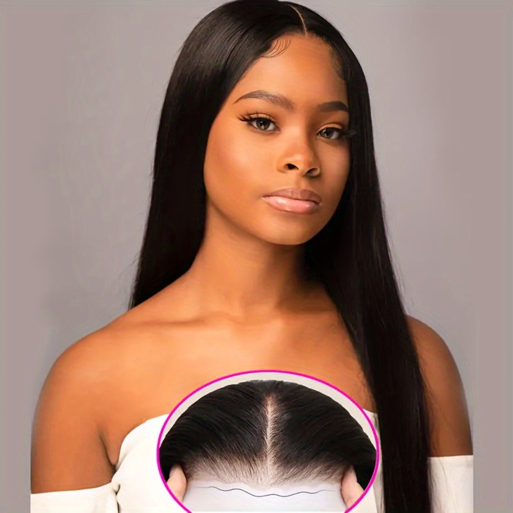 Put On and Go Wig 6x4.5 HD Lace Human Hair Straight 250% Density Glueless Pre-Plucked Pre-Cut Pre-Bleached Knots Long Straight Wig for Women 22-36 Inch Natural Black - product image 14