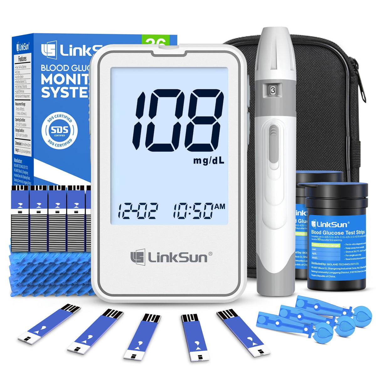 Blood Glucose Monitor Kit with 100 Test Strips & Lancets | Linksun Diabetes Testing Set | Large Display 448 Memory No Coding Glucometer - product image 15