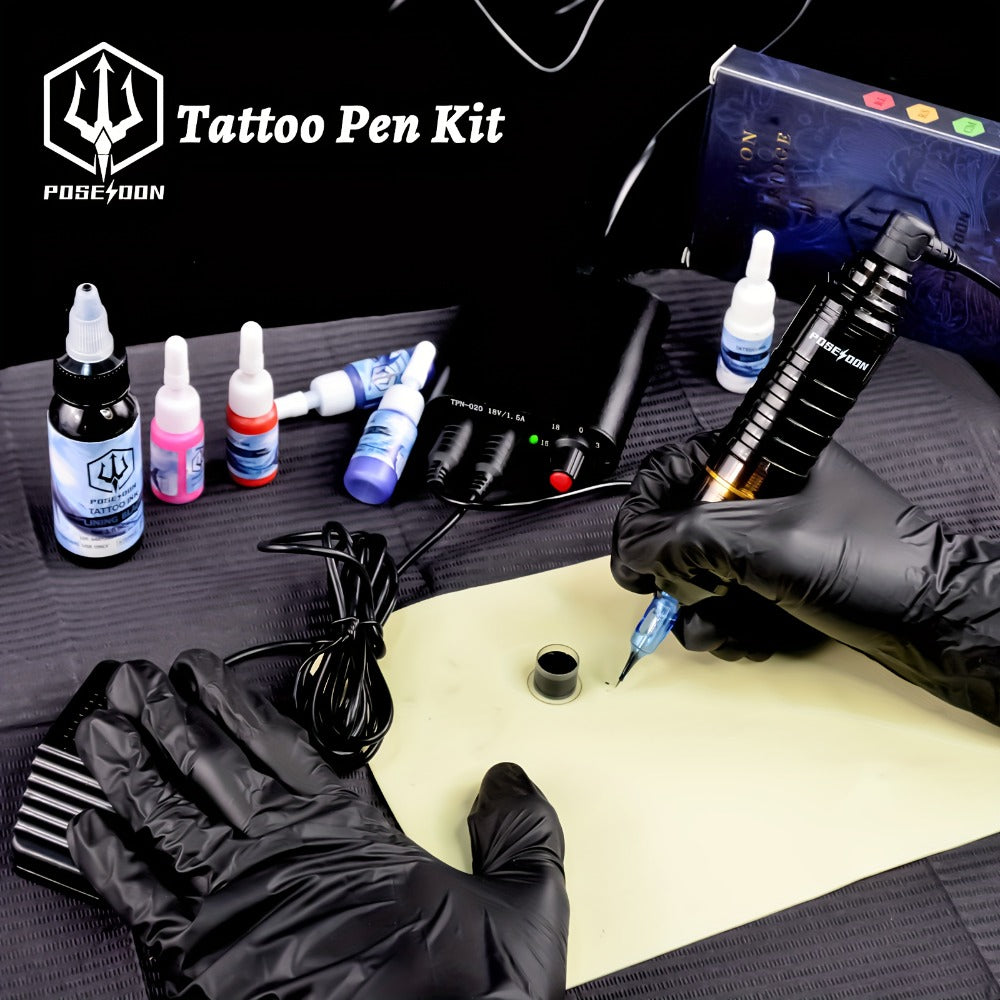 Rotary Tattoo Kit for Beginners Complete - POSEIDON Tattoo Pen Machine with Power Supply Foot Pedal 10 Needles 6 Color Inks Practice Skin Transfer Paper Full Tattoo Supplies for Ar - product image 7