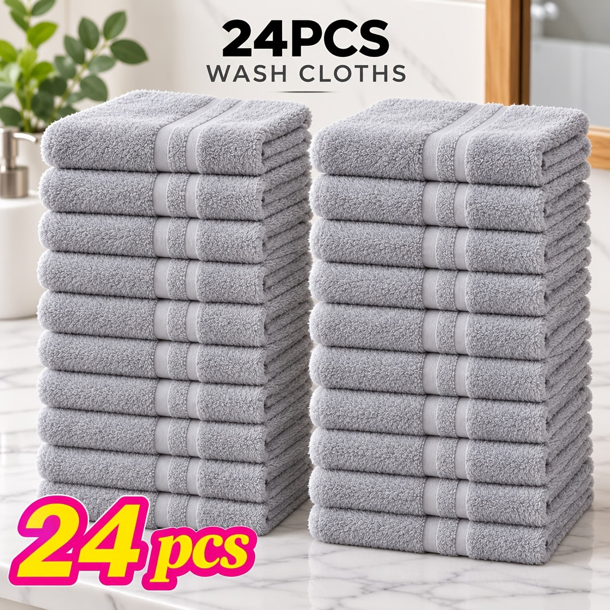 24 pcs Bath Towel Sets, Solid Color Cotton Blend Bathroom Towel, 8/4 Bath Towels +4/2Hand Towels + 12/6Washcloths, Multiple Colors Available, Soft and - product image 15