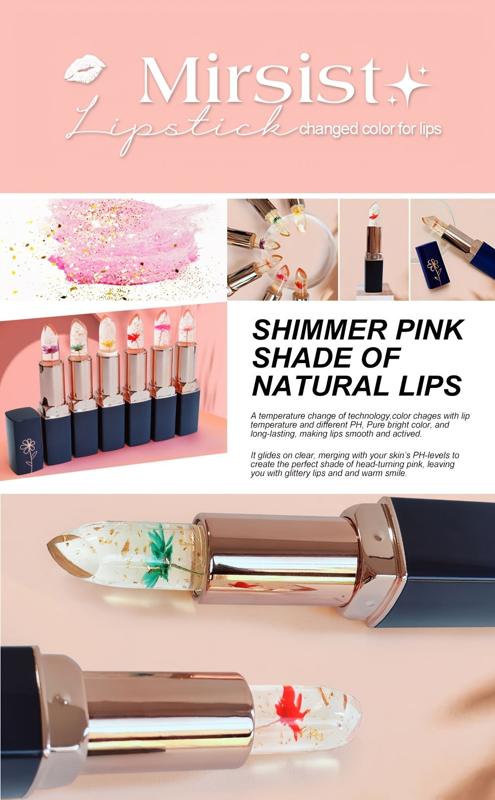 Flower Shaped pH Lip Balm Set 6pcs Individually Wrapped — Color Changing Transparent to Pink Tint, 6 Flavors Deep Moisturizing, Cute Floral Design Beauty Gift for Women Girls & Tee - product image 8