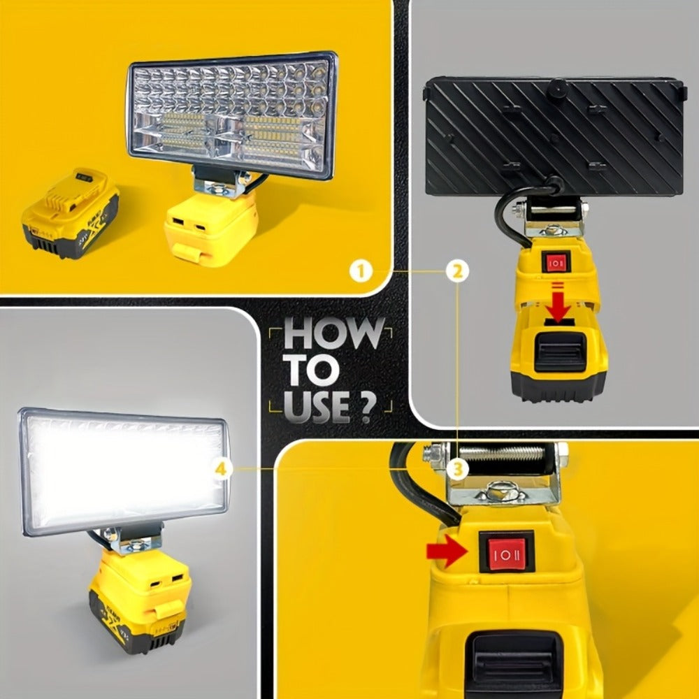 LED Work Light Compatible with DeWalt 20V Battery - 18W/84W Adjustable Floodlight, 4/8 Inch Portable Jobsite Light with USB & Type-C Ports, Angle Adjustable for Camping Automotive  - product image 2