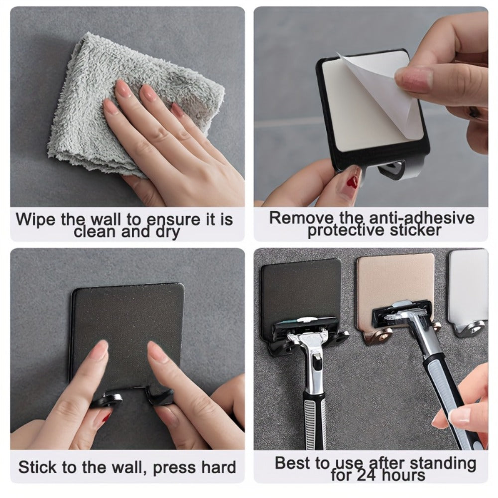Wall Mounted Razor Holder 5pcs – Bathroom Razor Storage Hook for Men, No Drilling Non-Porous Adhesive Shaver Organizer for Shower Wall, Kitchen & Bathroom Accessories, Silver & Bla - product image 4