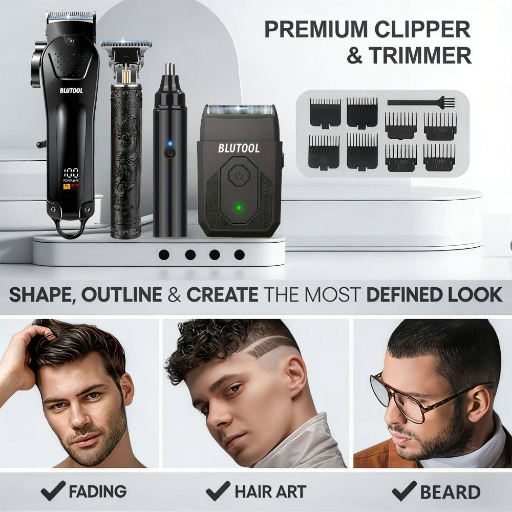 Hair Clipper & Trimmer Set 4-Piece for Men — Professional Barber Kit with Nose Trimmer, Detail Trimmer, Guide Comb, LED Display & USB Rechargeable, Home & Travel Grooming Gift - product image 2