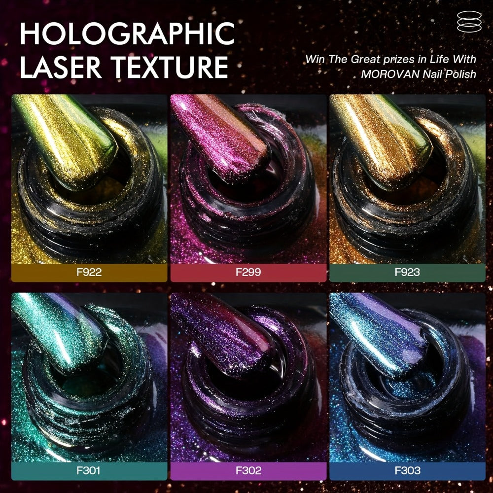 Holographic Nail Polish Set 6pcs Air Dry No UV Lamp – Metallic Glitter Rainbow Shimmer Lacquer 0.25oz, Finger & Toenail Polish Kit, Nail Art Gift Set for Women Girls by Morovan - product image 9