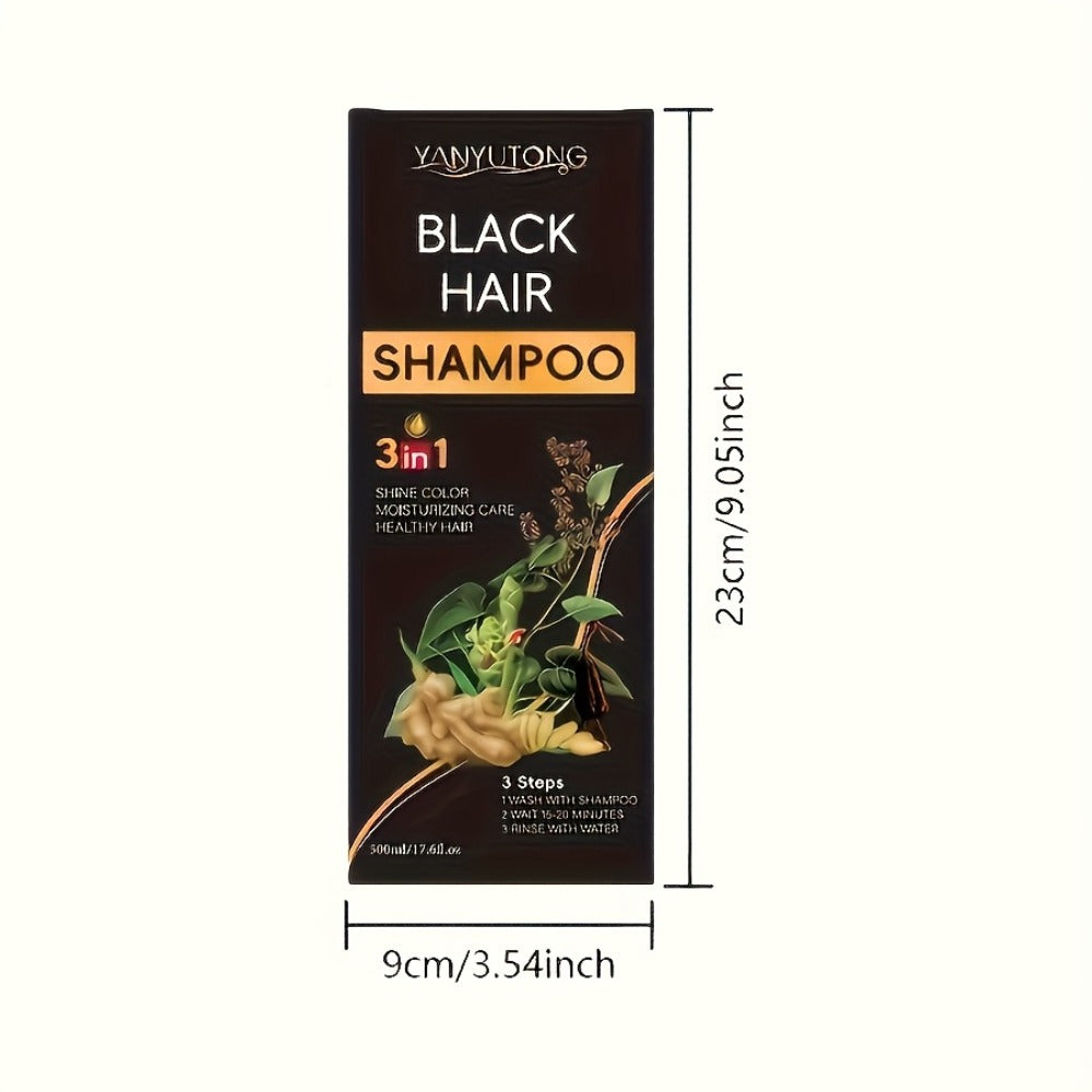 Black Hair Dye Shampoo 3-in-1 with Beard Dye & Cleanser - Natural Herbal Formula, Gentle Moisturizing Long-Lasting Gray Coverage for All Hair Types, Women & Men, 16.91oz x2 / 500ml - product image 4