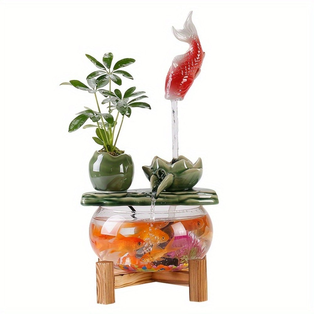 USB Desktop Fish Waterfall Fountain with Glass Bowl – Relaxing Indoor Water Feature Tabletop Decor Zen Fountain Gift - product image 9