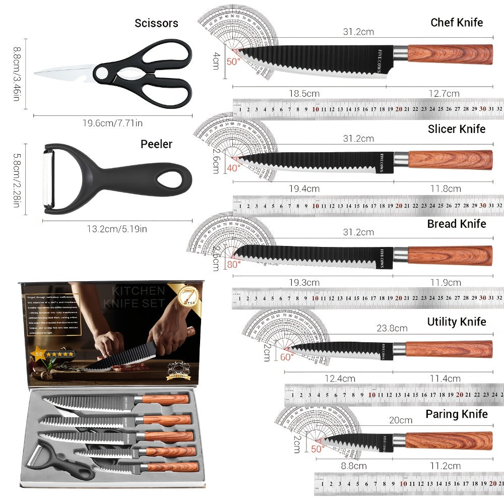 Hand Forged Chef Knife Set with Knife Rack Butcher Knife Bone Cutter Meat Cleaver Vegetable Chopper Kitchen Knife Set for Cooking Camping BBQ Outdoor Hunting Holiday Gift - product image 4