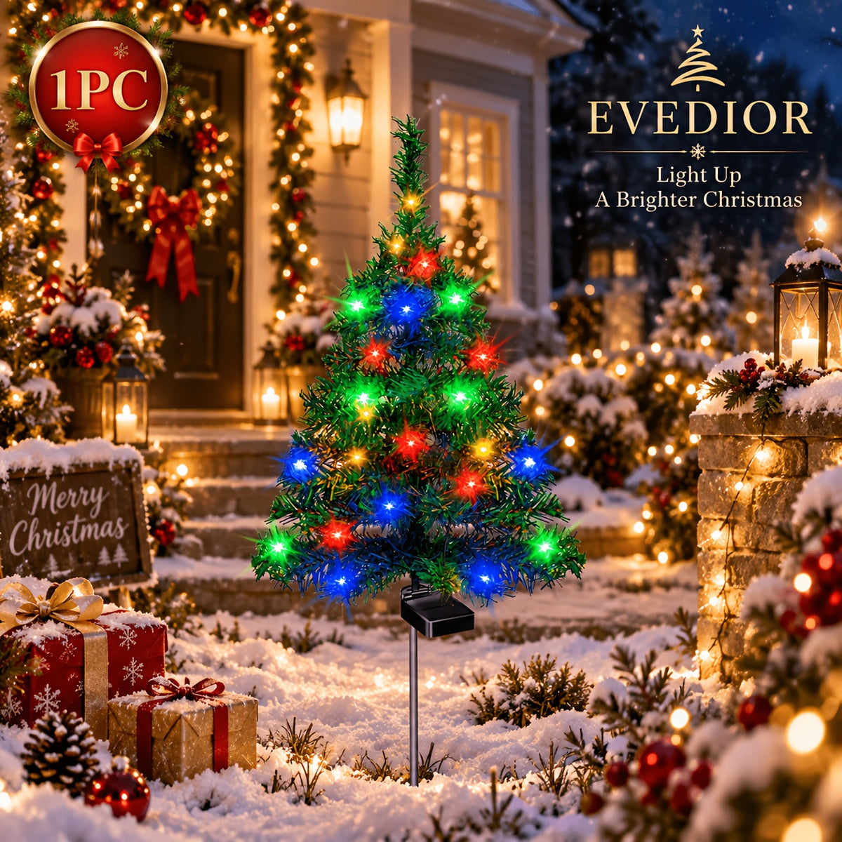 4pcs Solar Christmas Tree Lights - IP65, 4 pcs Suitable for Outdoor Lawns, Terraces, Balconies - Durable Plastic, No Wiring Required, Solar Outdoor Lights - product image 5