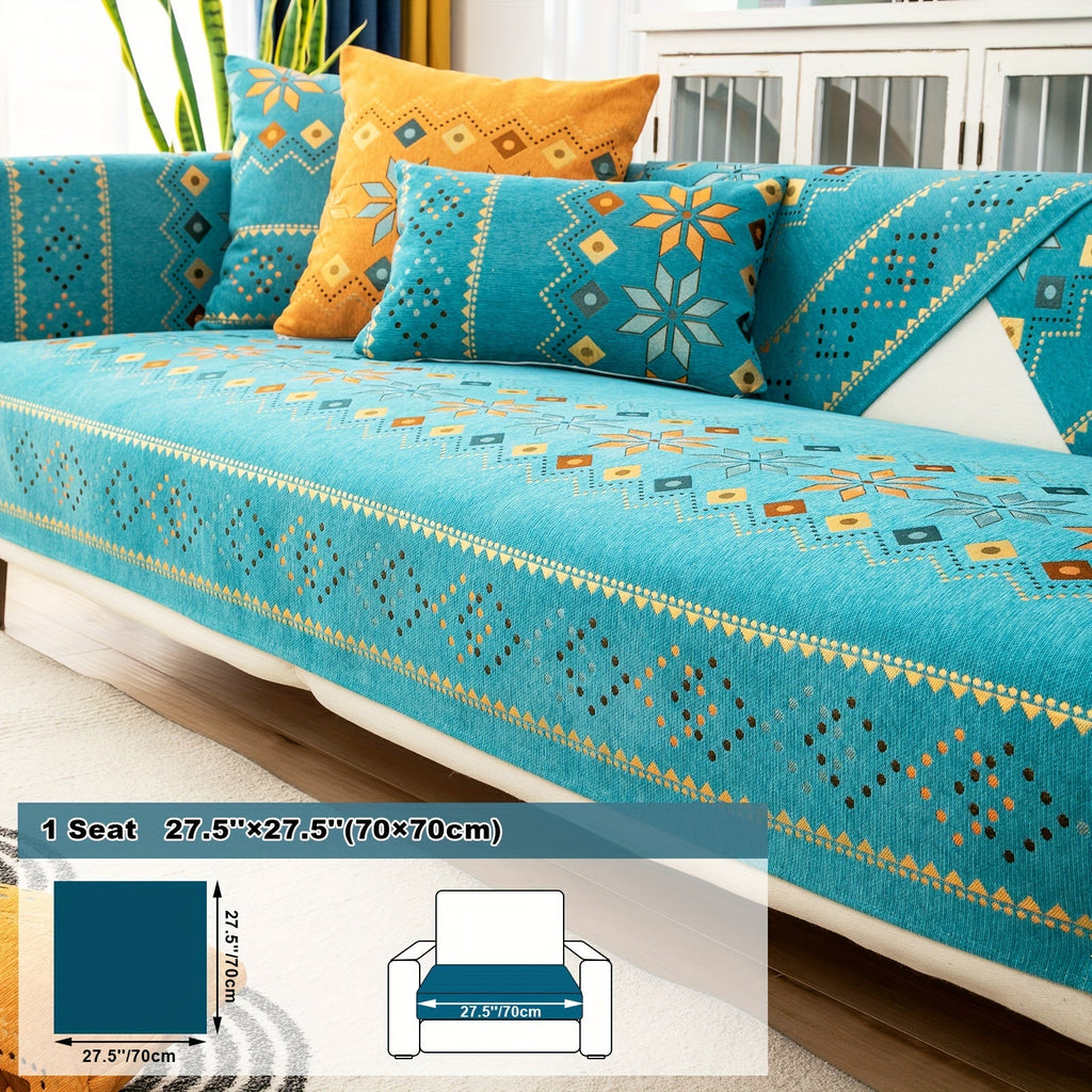 Bohemian Chenille Sofa Cover | Geometric Print Non-Slip Couch Slipcover, Thick Plush Boho Style, 1 to 4 Seat, Armrest & Backrest, Machine Washable, Sectional Sofa Protector - product image 48
