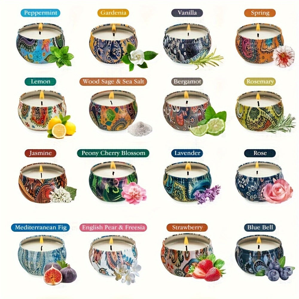 Soy Wax Candles Gift Set 16 Pack - 2.5oz Ham Style Iron Can Candles for Home Decor, Meditation, Yoga, Wedding, Holiday & Emergency Use - product image 5