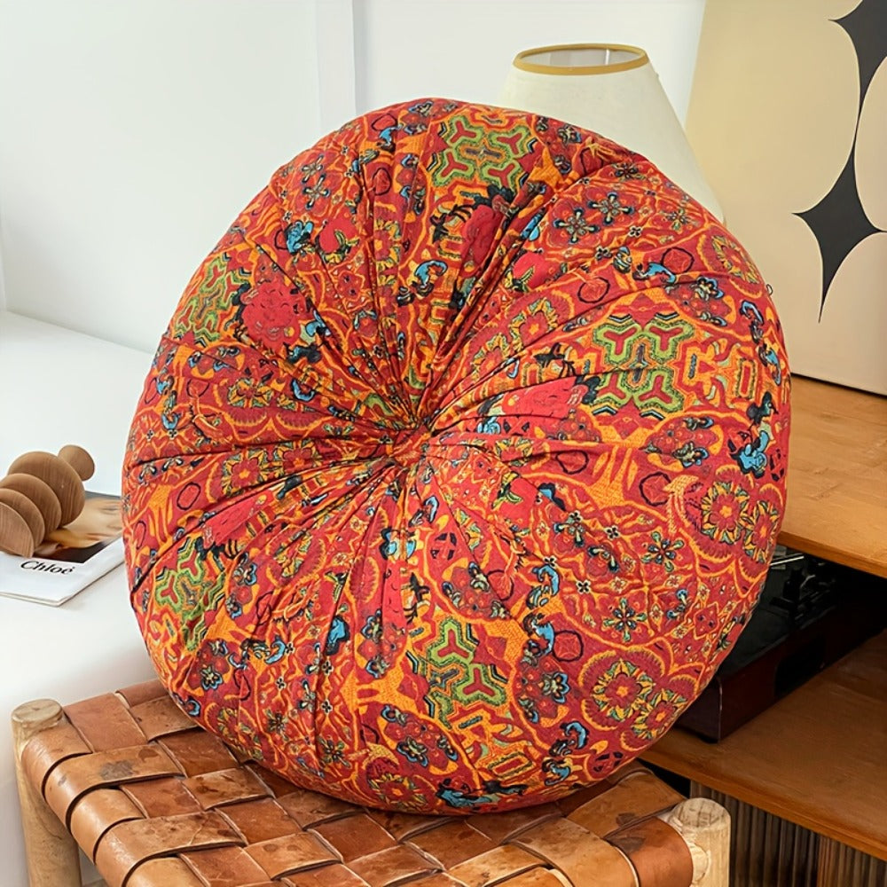 Floor Pillow Round Bohemian Thick Cushion Vintage Floral Pattern Boho Meditation Seat Pad Fade Resistant Cotton Filled Decorative Pouf for Living Room Bedroom All Seasons - product image 9