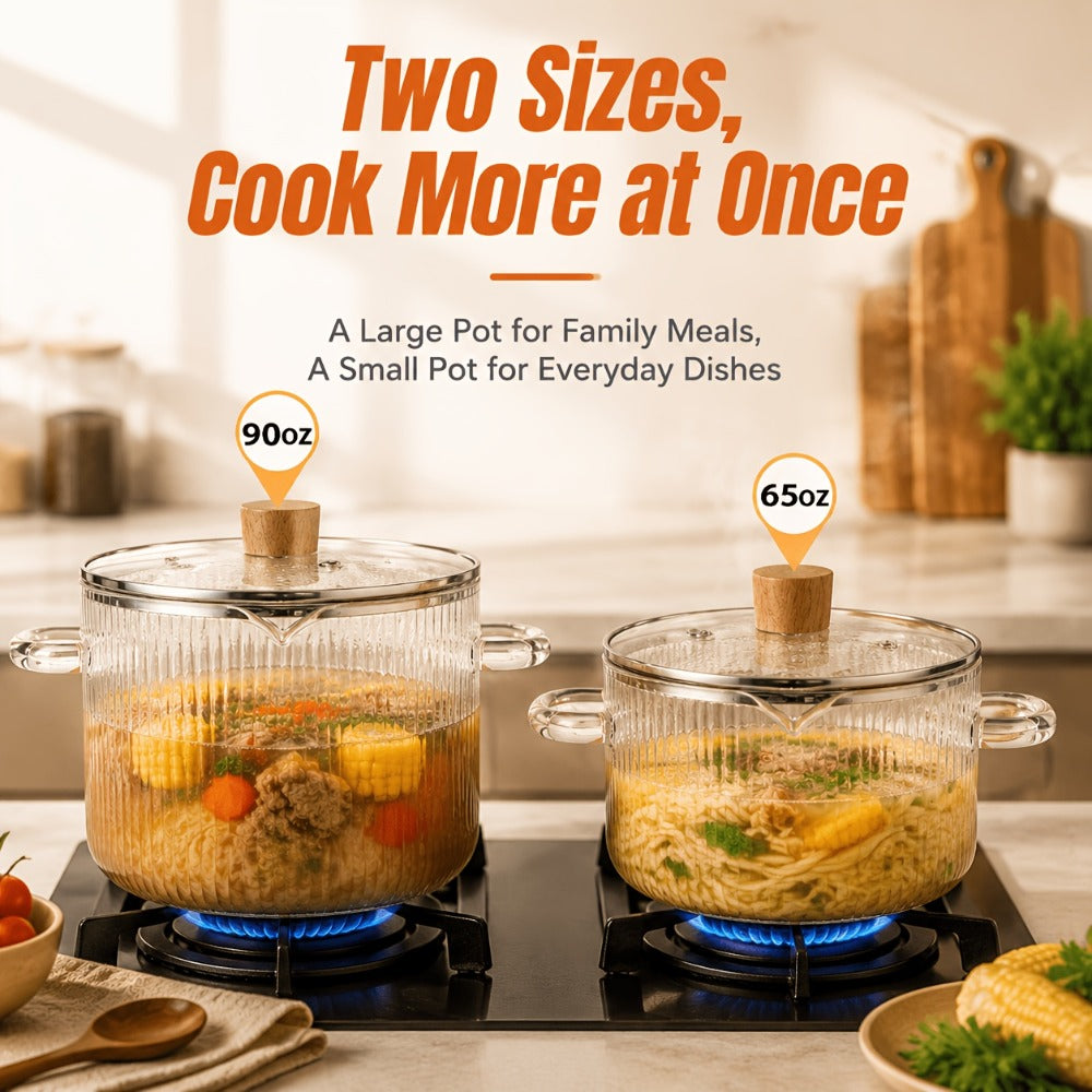 Glass Saucepan Set 2-Pack Stovetop Safe Borosilicate Ribbed Pots with Lids – 78oz & 54oz Heat Resistant Cookware for Soup, Ramen, Milk | Transparent Glass Pot Kitchen Cooking Set w - product image 4