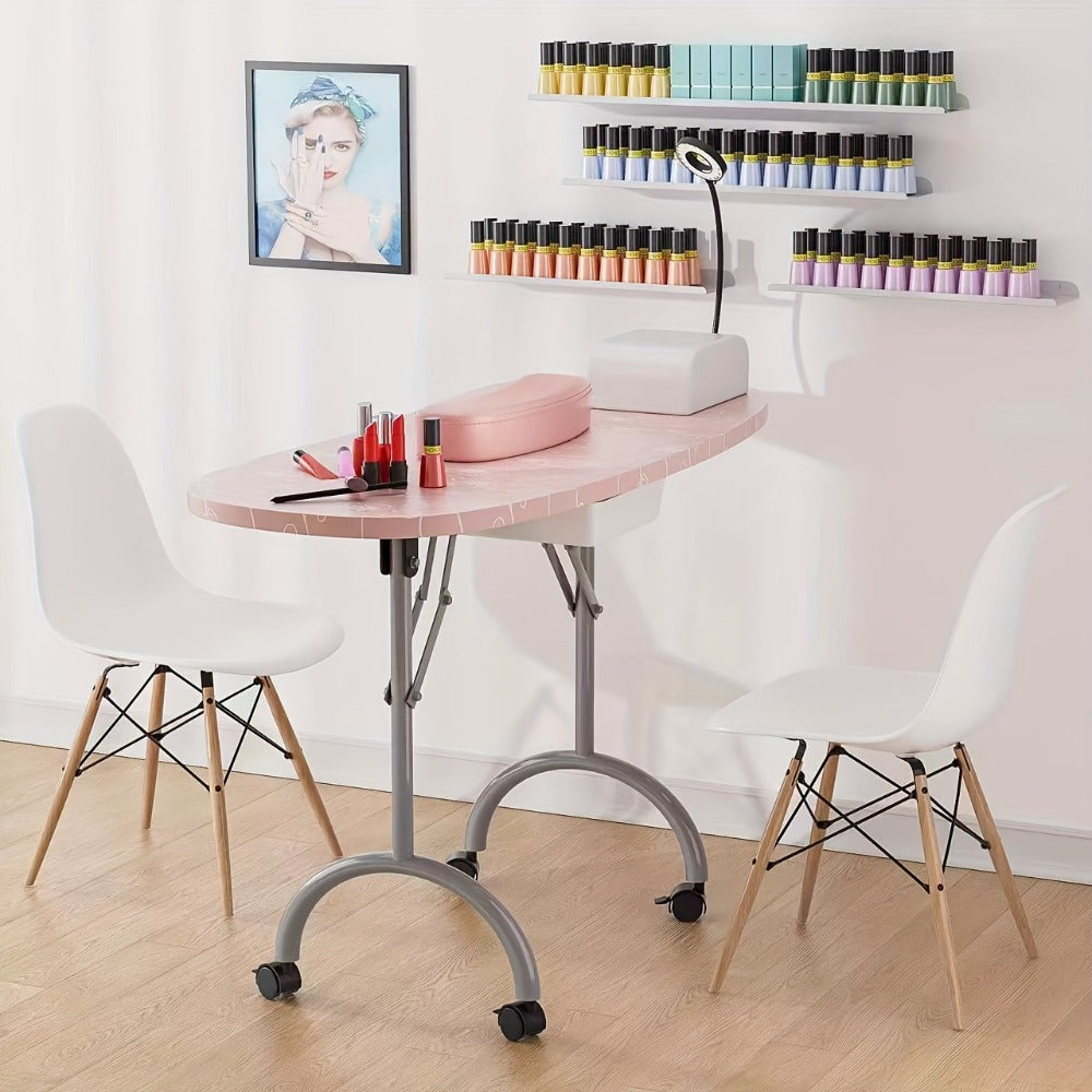 Foldable Nail Table with LED Lamp Drawer Lockable Wheels Wrist Cushion & Carrying Bag – Portable Manicure Station for Nail Salon Technician Home Studio White - product image 2