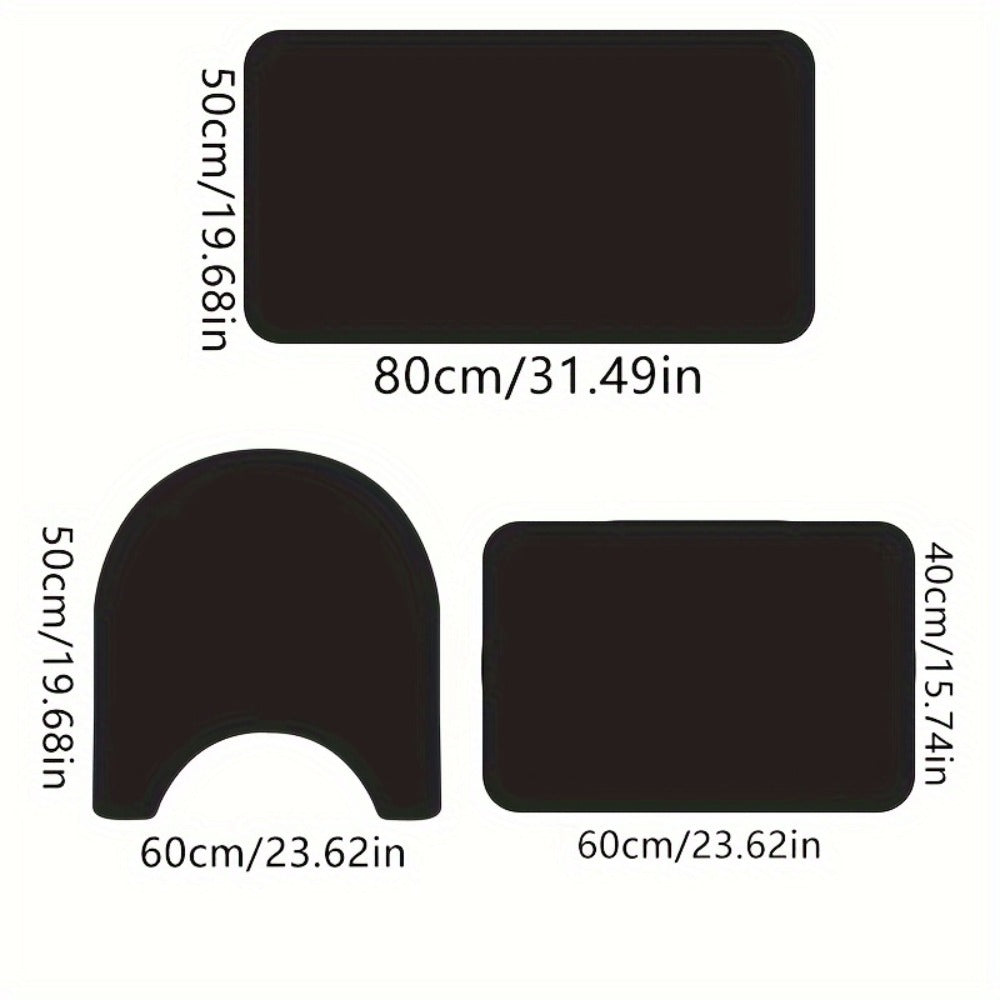 Bath Mat Set 3 Piece Non-Slip Absorbent Quick Dry 400GSM Polyester Braided Bathroom Rug for Bathroom Kitchen Laundry Room Indoor Floor Mat Easy to Clean Black Gray Blue Grey - product image 6