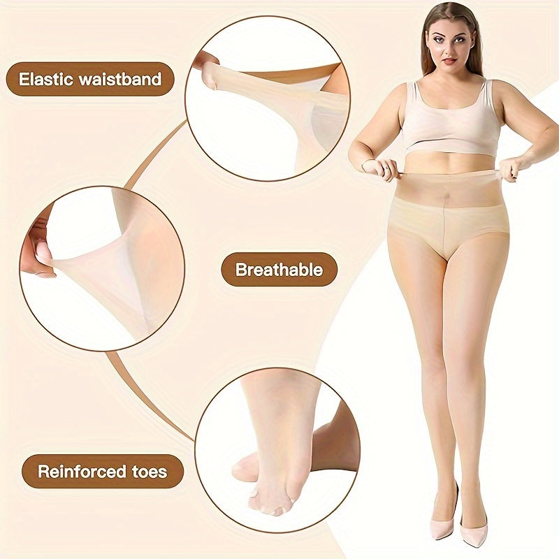 4 Pairs Plus Size High-Waisted Tights for Women, Polyamide Knit Fabric, Solid Color, Breathable & Stretchy, with Hand Washable, Tights Stockings - product image 6