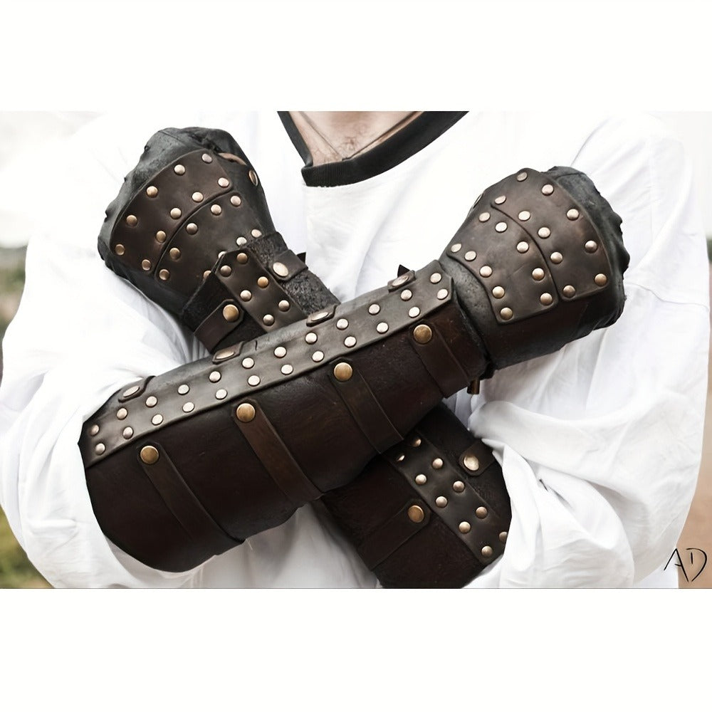 Medieval Rivet Wrist Guard Leather Bracer | Viking Renaissance Retro Arm Guard with Riveted Detail for Men, Halloween Cosplay, LARP, Renaissance Fair, Father's Day & Christmas Gift