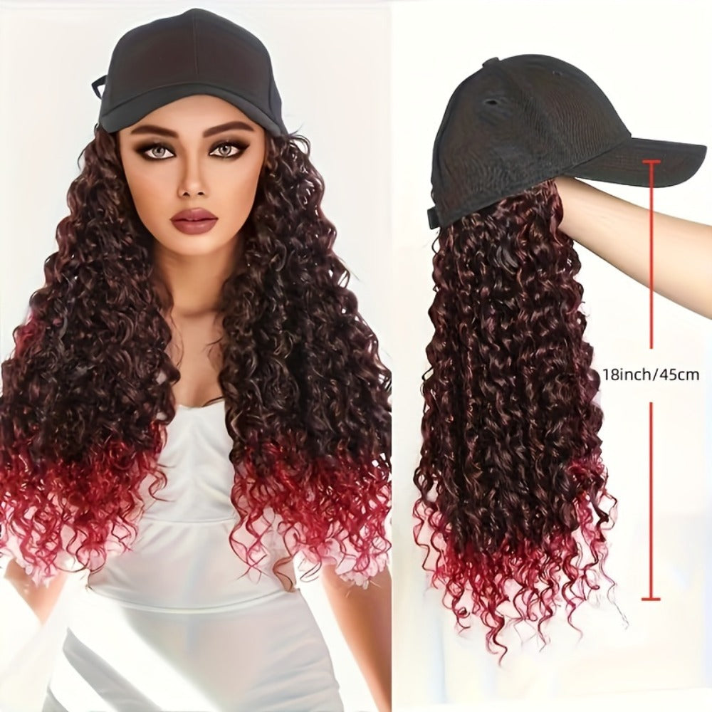 Afro Kinky Curly Baseball Cap Wig for Women 18 Inch Hat and Wig Combo Adjustable Elastic Net Long Synthetic Curly Hair Multi-Color Casual Daily Outdoor Wear - product image 4