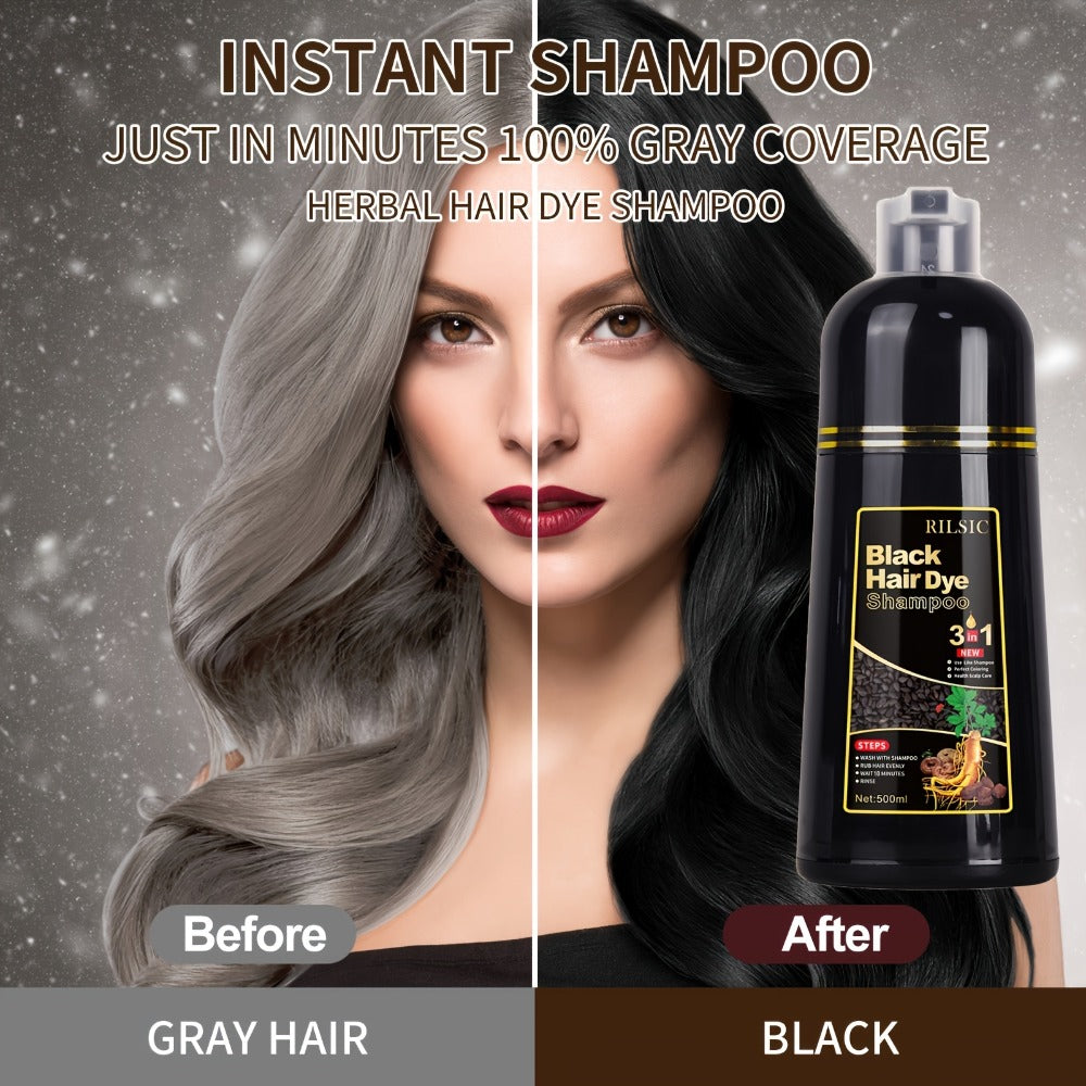 Grey Hair Coverage Shampoo 2 Pack 3-in-1 Herbal Hair Dye Kit with Plant-Based Squalane Colors in Minutes Includes Gloves Earmuffs Headgear Shawl Black Dark Brown Chestnut 500ml Eac - product image 13