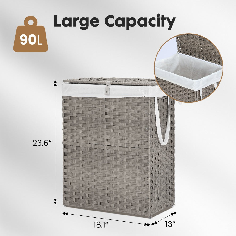 Laundry Hamper with Lid Large Capacity Woven Rattan Storage Basket, Collapsible Clothes Hamper with Handles & Removable Liner, Foldable Breathable Wicker Basket for Bedroom Home Do - product image 10