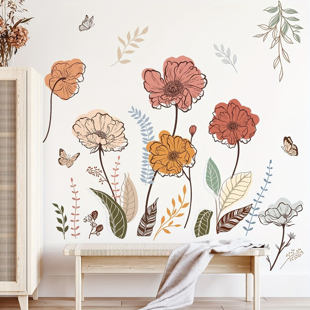Bohemian Flower Wall Stickers Self-Adhesive Peel and Stick - Wildflowers & Fruits Wall Art Decals for Living Room Bedroom TV Background - Removable Matte Boho Floral Wall Decoratio - product image 4