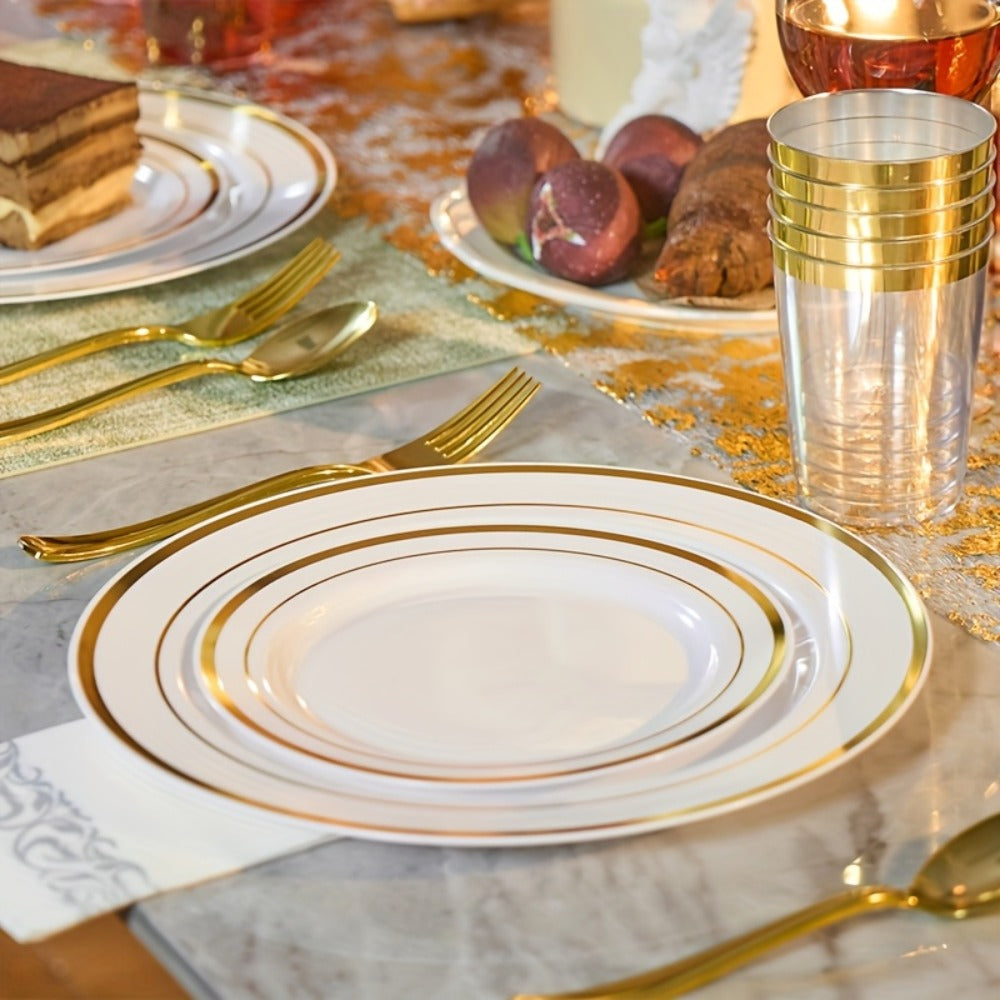 Disposable Party Dinnerware Set 350 700 Pieces Gold Silver Plastic Plates Salad Plates Cutlery Cups Napkins for 50 100 Guests Wedding Birthday Graduation Party - product image 10