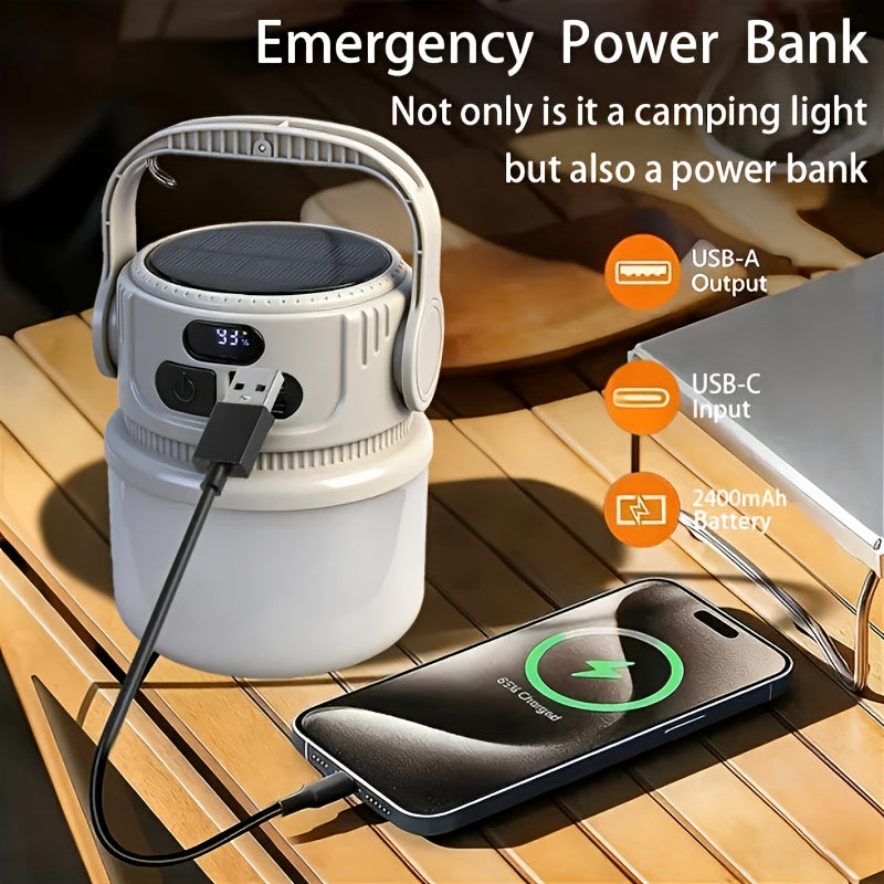 6 Modes, USB-C Rechargeable, 300LM, IPX4 Waterproof, Emergency Power Bank, Carry-along Tent Light for Camping, Hiking & Power Outages | Solar LED Camping Light - product image 4